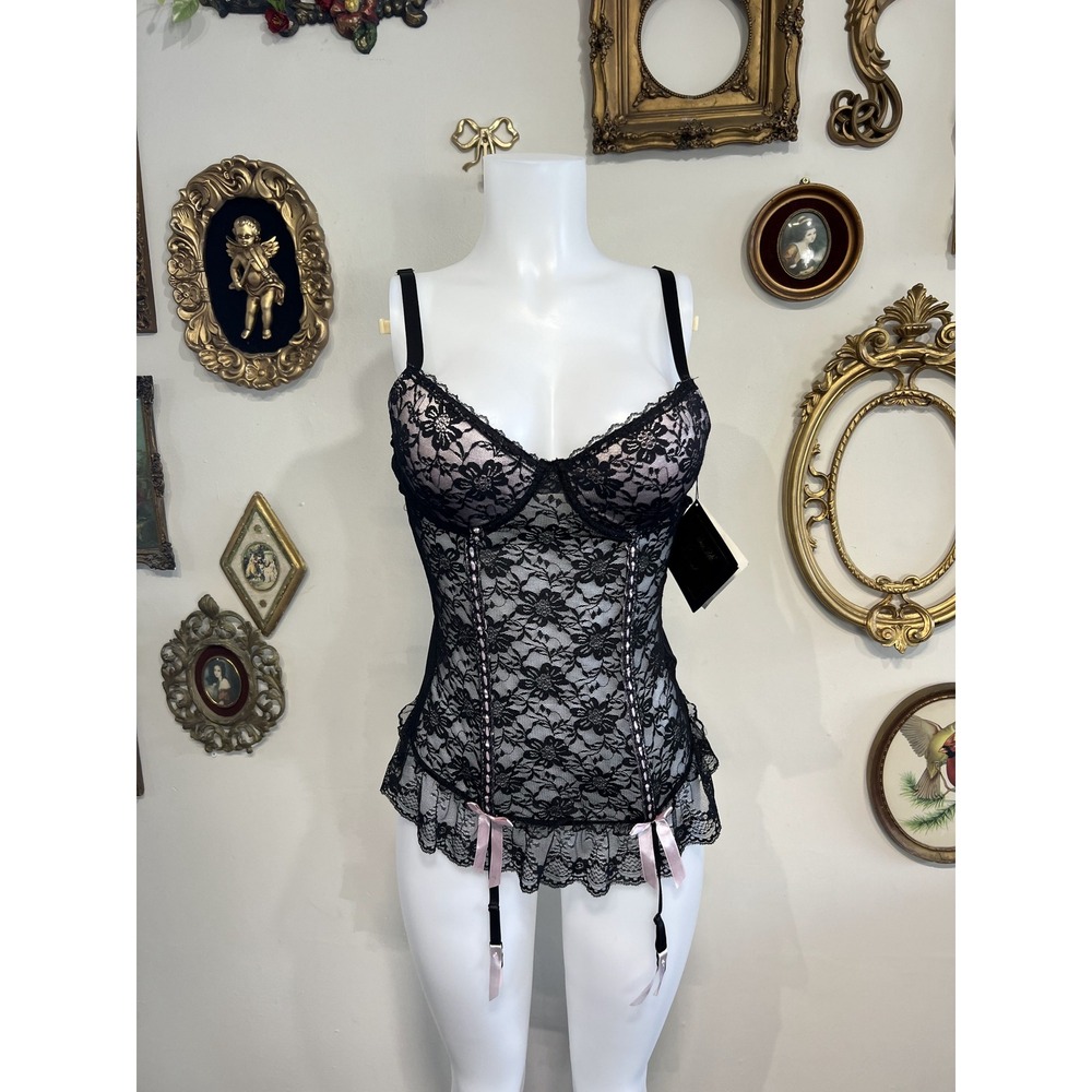 René Rofé Signature Collection Black & Pink Lace Lingerie Corset Size XL